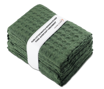 100% Cotton Waffle Tea Towels for Kitchen (Pack of 3) - Kitchen Towel Set - Absorbent Tea Towels for Baking, Drying & Cleaning - 18" x 28" (Green)